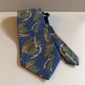 Vintage 1980s Manhattan Men's Neck Tie Abstract Swirl Blue Olive Green Yellow